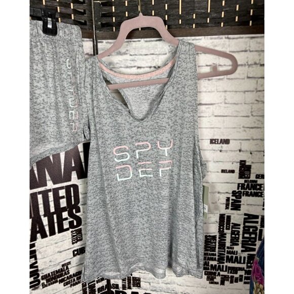 Spyder L Logo Gray Heather Racerback Drawstring Waist Tank & Shorts Lounge Set - Picture 3 of 7